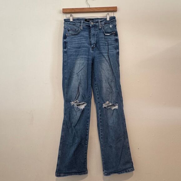 Judy Blue Tummy Control Distressed Straight Jean Size 7 - Picture 1 of 6